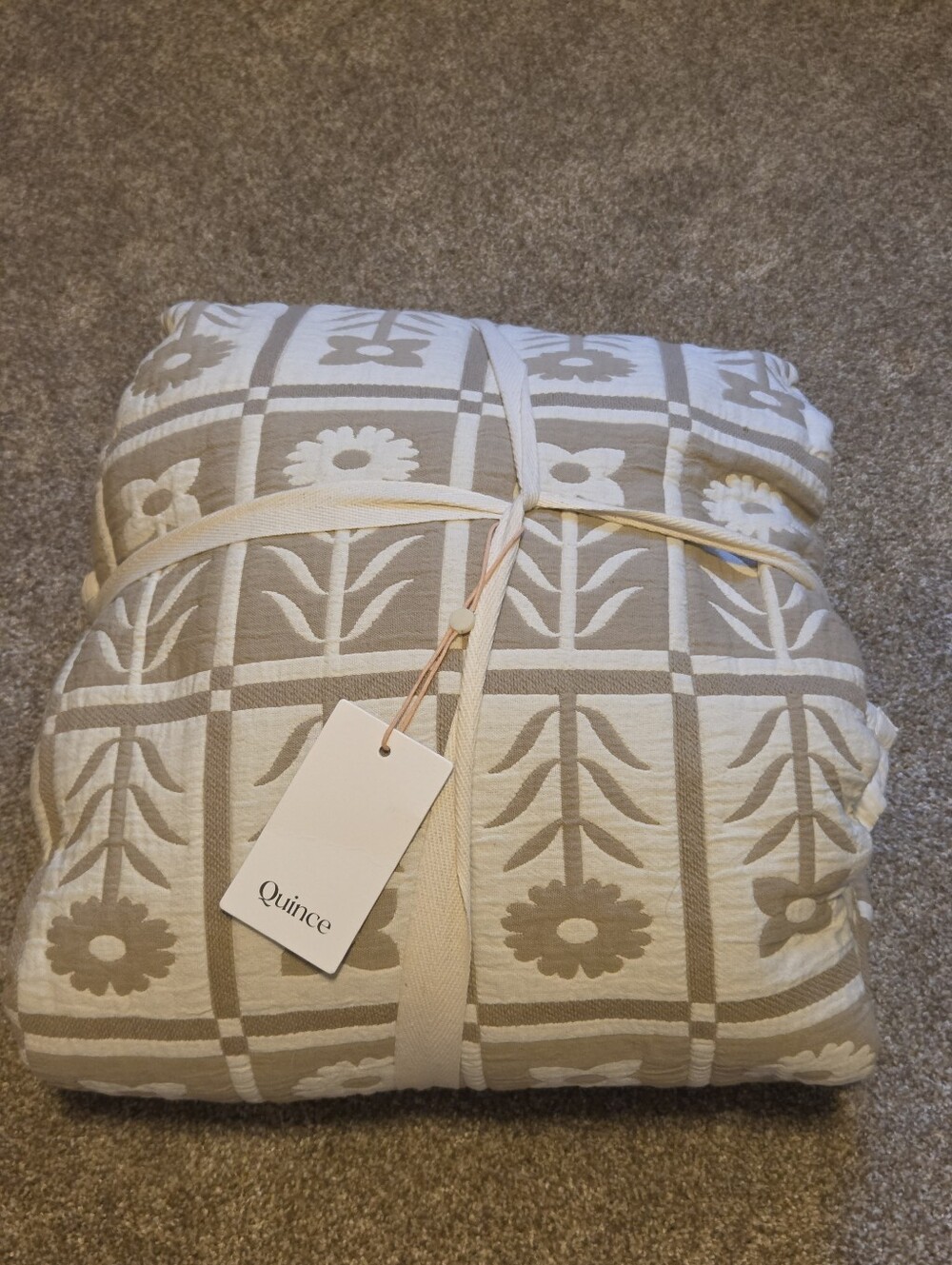 NWT Quince Organic Cotton Jacquard Floral Coverlet - Full/Queen Toffee